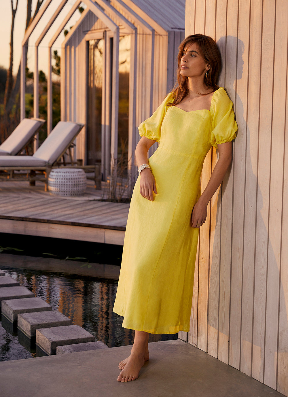 Yellow Puff Sleeve Midi Dress – Mint Velvet